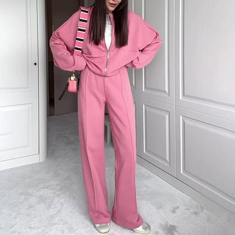 Women's Spring & Autumn Sweater Set: Trendy Zipper Cardigan & Trousers for Casual Fashion.