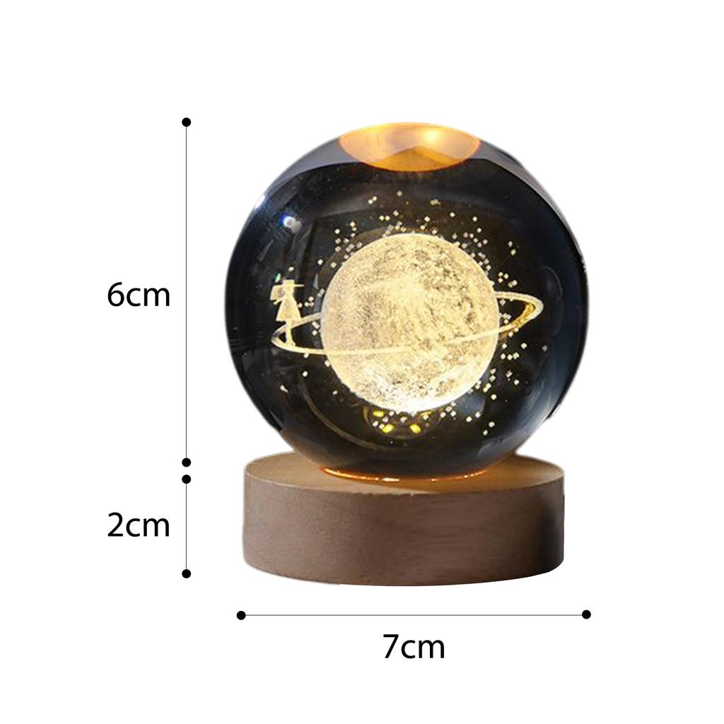 Led Crystal Ball Night Light Solar System Crystal Ball 3D Engraved Small Glass Ball With Wooden Base Usb Charging Suitable For Home Decor Decor