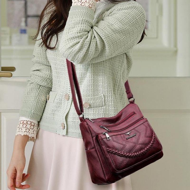 Kadın 2023 Yeni Anne Çantası Basit ve Şık Omuz Çantası Yumuşak Deri Orta Yaşlı Kadın Büyük Kapasiteli Crossbody Çanta Gelgit