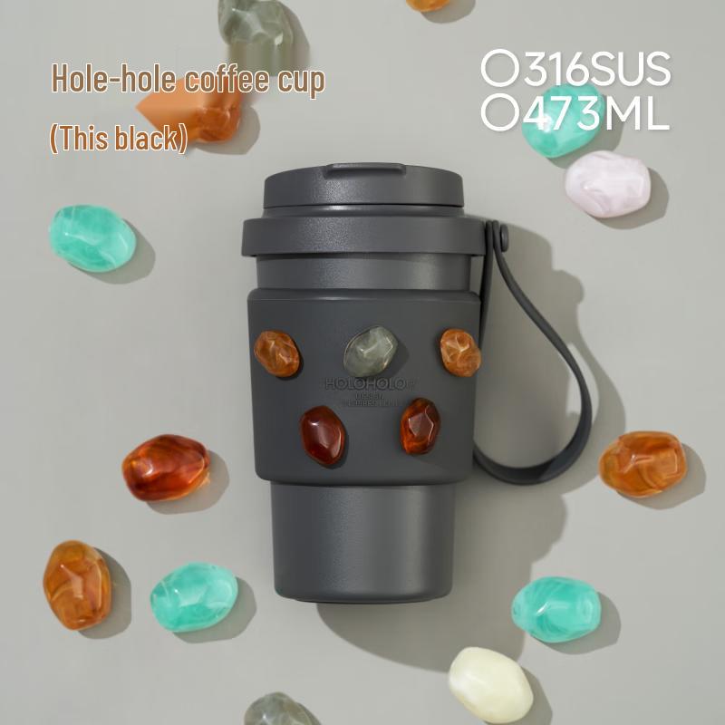 HOLOHOLO Přenosný 316L Nerezový Izolovaný Hrnček na Kávu se Slámkou