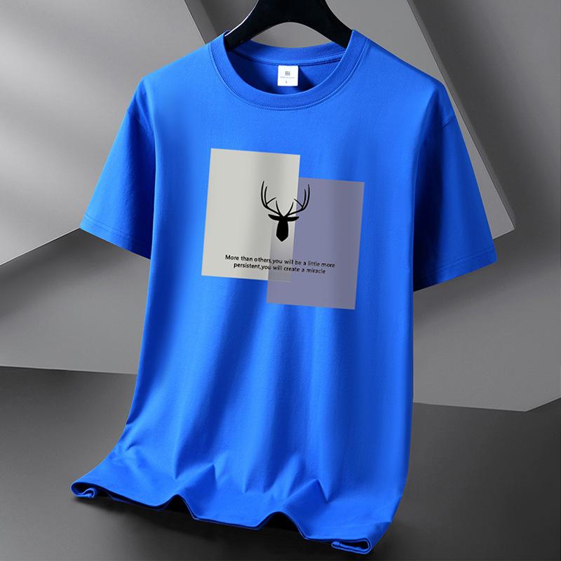 Cotton Men's Fashion Loose Short Sleeve Deer Head Printed Pullover Compassionate T-shirt