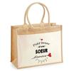 Sac de plage - PLANETEE - Jute avec poche « Bazar d'une Soeur d'amour » - Coton - Beige - 43x33 cm