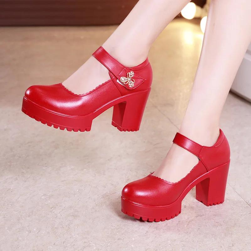 5 8 10cm Small Size 32-43 Shallow Med Block Heels Mary Janes Wedding Shoes Bride Fall 2025 Thick Bottom Platform Pumps Model Mom