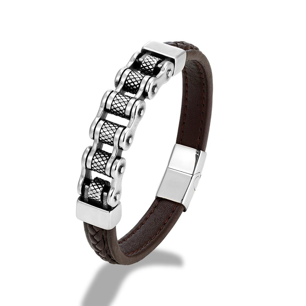 Punk Men Biker Chain Braided Genuine Leather Bracelet Stainless Steel Magnetic Buckle Bracelet Gifts Homme Pulseras