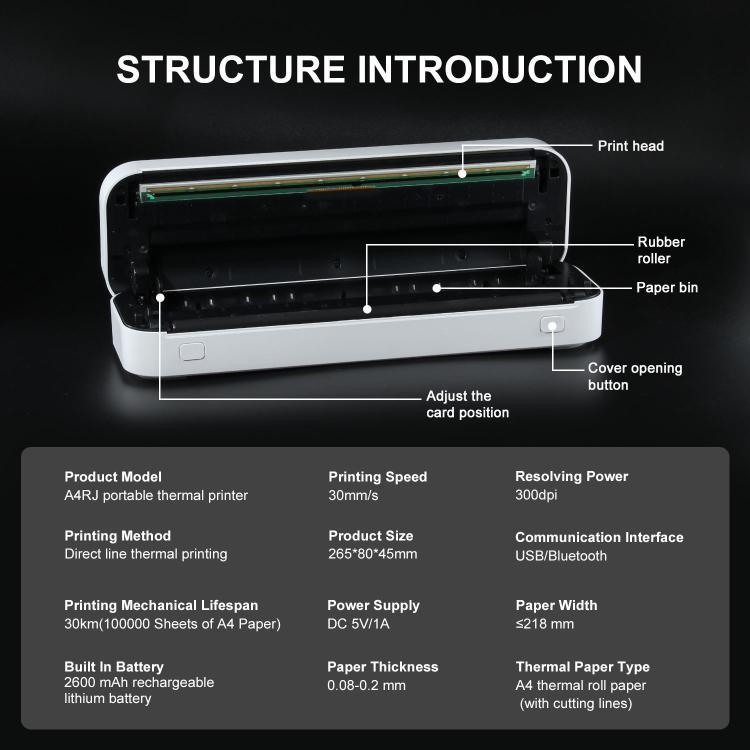 Wireless Rechargeable Thermal Printer Supports 2-inch to 8.5-inch Paper for PDF, Files, Images, and Tattoo Paper