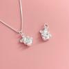 S999 Sterling Silver 3D Heart Bear Pendant with Zircon for DIY Crystal Bracelet or Necklace Beading.