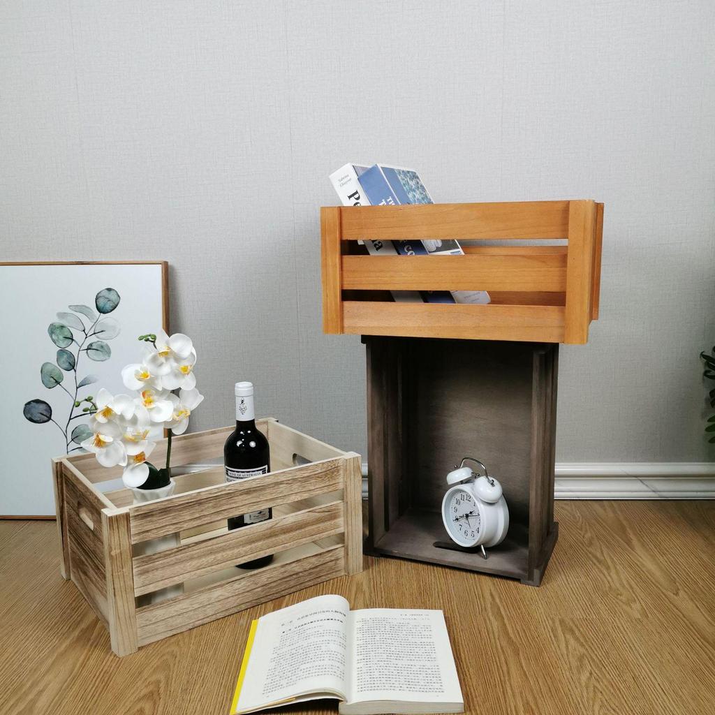 Distressed Wooden Rectangular Basket for Fruit & Vegetable Display