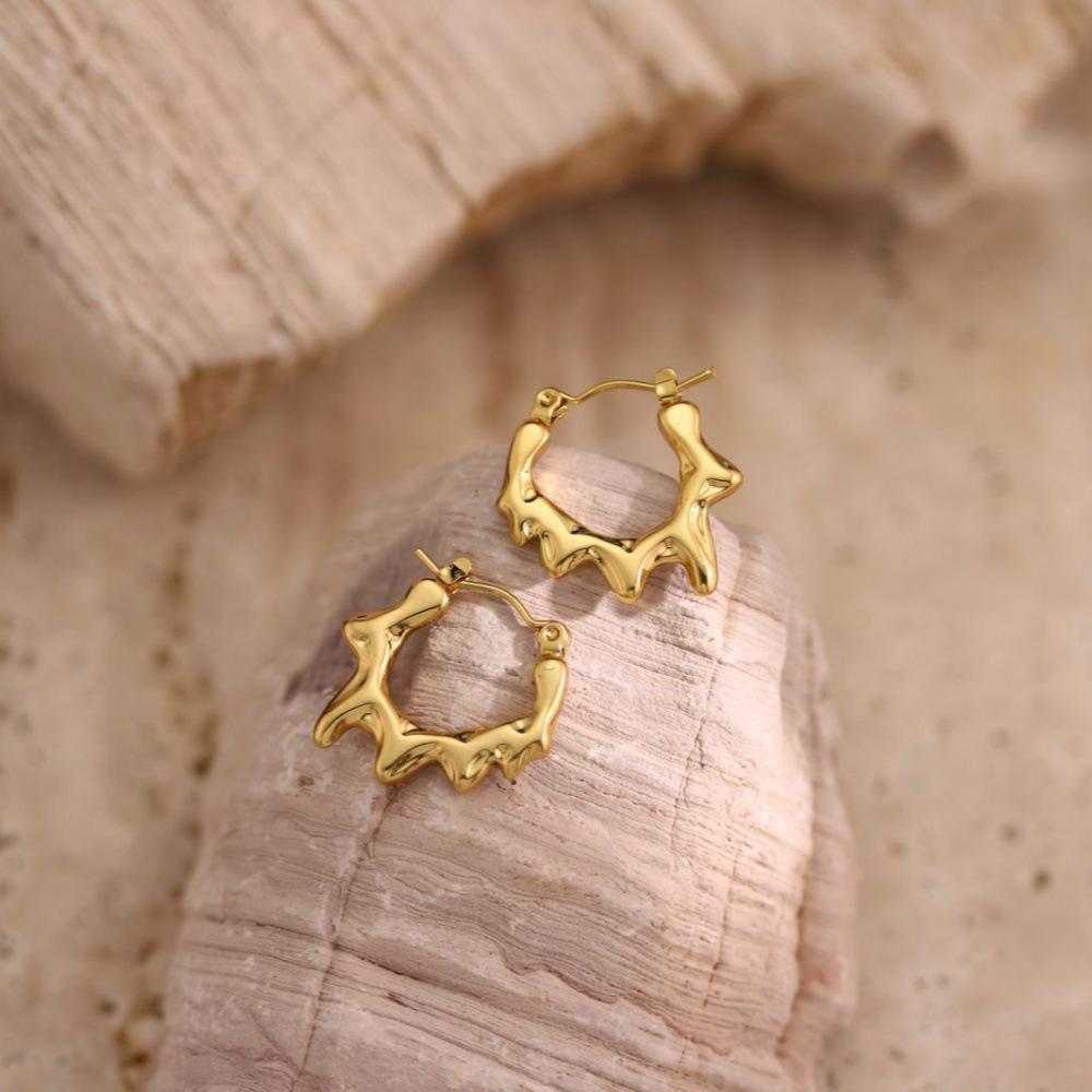 Geometric Irregular Hammered Stainless Steel Stud Earrings for Women Fashion Jewelry