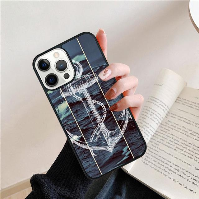 Stripes Anchor Boat Ship Wheel Phone Case Back Cover for iPhone 17 Air 16 15 14 13 11 12 Pro Max Plus Shell Coque