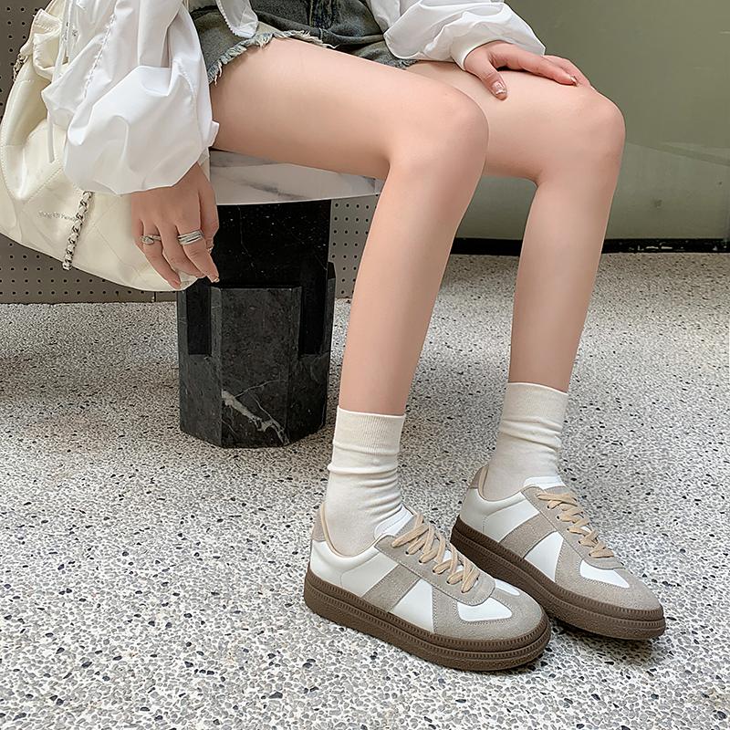 Frühlings-Turnschuhe aus Rindsspaltleder, Plattform, gemischte Farben, Schnür-Damen-Freizeitschuhe