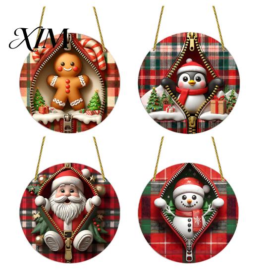 Double Sided Acrylic Decorations Double-sided Christmas Hanging Ornaments, Xmas Cartoon Snowman/Penguin/Gingerbread Man/Santa Claus Ornaments
