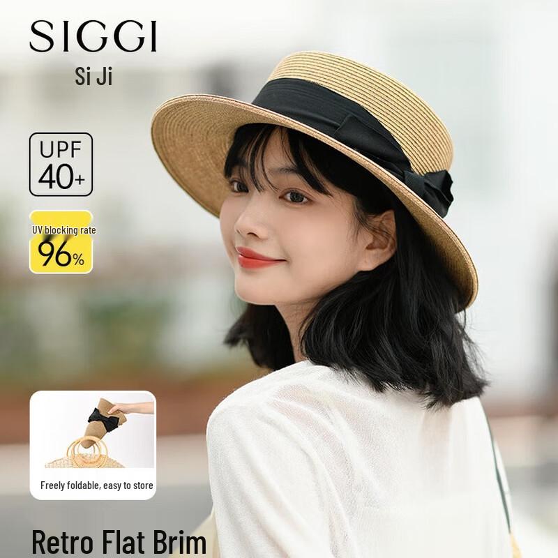 Siggi Women s Foldable Flat-Top Straw Sun Hat 56-58cm Adjustable