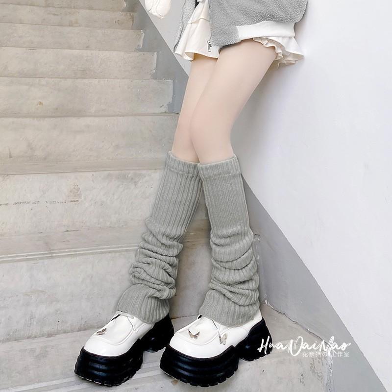Womens Knee-High Knit Leg Warmers Cotton Blend Over-the-Knee Socks Lolita JK Streetwear Winter
