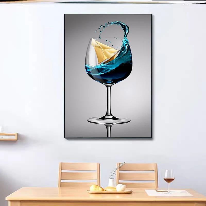 Modern Abstract Overflowing Goblet Sailing Art Canvas Painting Nordic Posters and Prints Wall Art for Home Decor (No Frame)