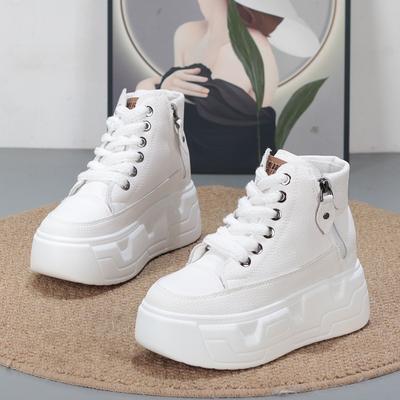Fashion 8CM High Quality Microfiber Leather White Platform Sneakers for Women Wedge Heel Sneakers Shoes Comfy Casual Shoes Female