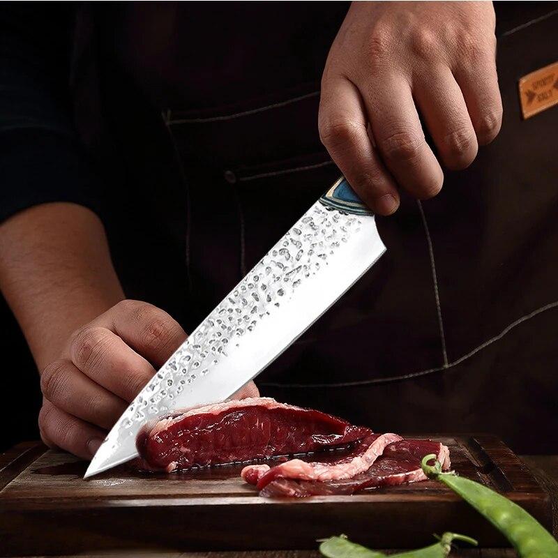 Sada nožů z nerezové oceli Krájecí nůž Nůž Santoku Univerzální vykosťovací nůž Barbecue nůž s dřevěnou rukojetí
