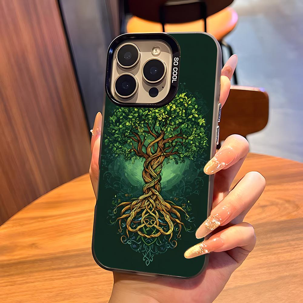 World Life Tree Phone Case For IPhone17 Air 16 15 14 Plus 13 12 11 Pro 7 8 XS Max XR Silver Black Bumper Case