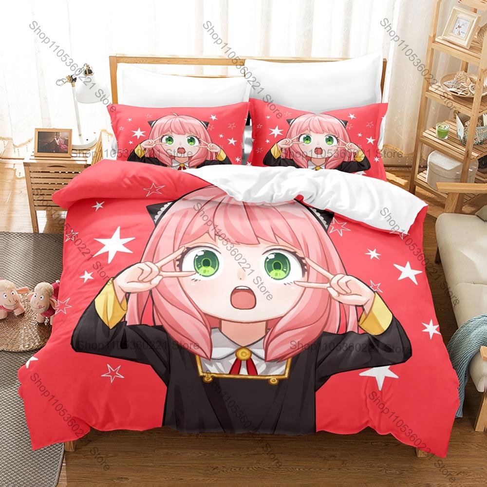 Anya Forger Family Duvet Cover + 2 Pillowcases 3D Anime Print Polyester Bedding Kawaii Fashion Bedroom Decor Bed Linens