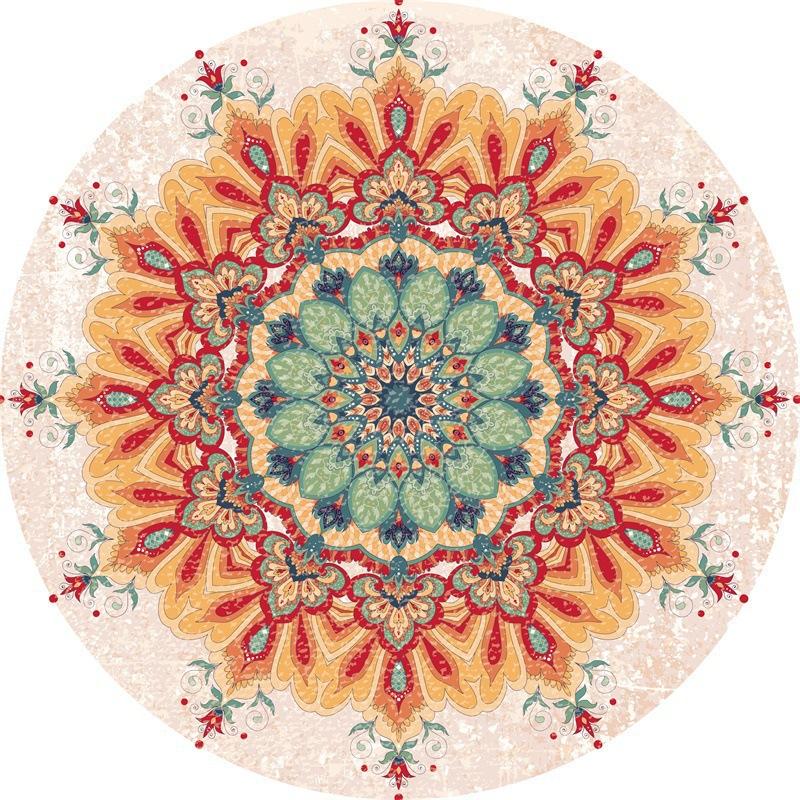 Ethnic Style Round Floor Mat Mandala Living Room Coffee Table Blanket Home Bedroom Bedside Blanket Hotel Guesthouse Carpet