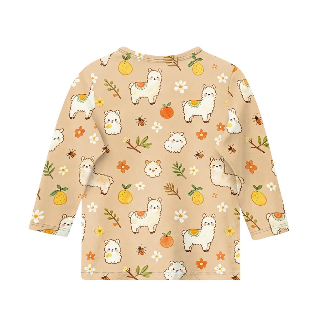 Kinder Tierdruck Rundhals Dreiviertelarm Lässiges T-Shirt Weicher Bequemer Stoff Leichtes Design Geeignet für den Alltag