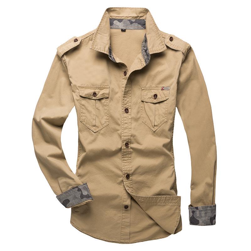 

Men s Slim Fit Long Sleeve Cotton Workwear Shirt with Epaulets 4XL хакі