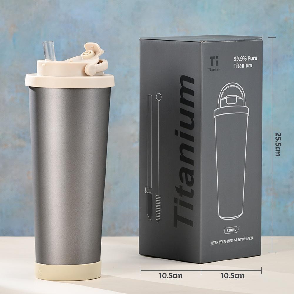 830Ml Large-Capacity Double-Layer Pure Titanium Thermos Cup, Simple High-End Water Cup, High Value Pure Titanium Cup Inside And Outside