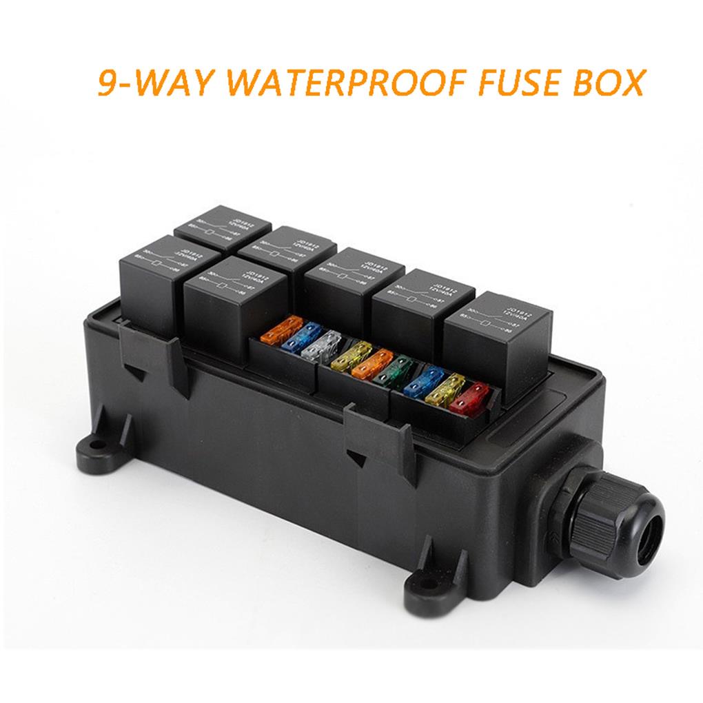 12V 9 Way Relay Box Blades Fuse Box Relay Block ATC/ATO Fuse Block with Relay Universal Waterproof Relay Box Kit for Car Truck