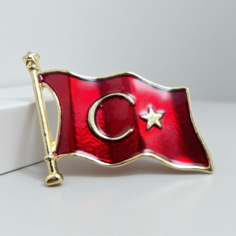 Mond und Stern Fahnen Broschen Pin Goldfarbene Legierung Rotes Reversabzeichen Dekoratives Accessoire für Jacken, Mäntel Schals Taschen