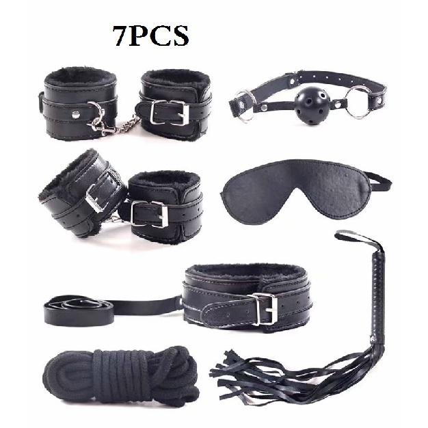7 PCS BDSM Bondage Restraint Set Sex Handcuffs Whip Anal Beads Butt Plug   Bullet Vibrator  Toys for Woman