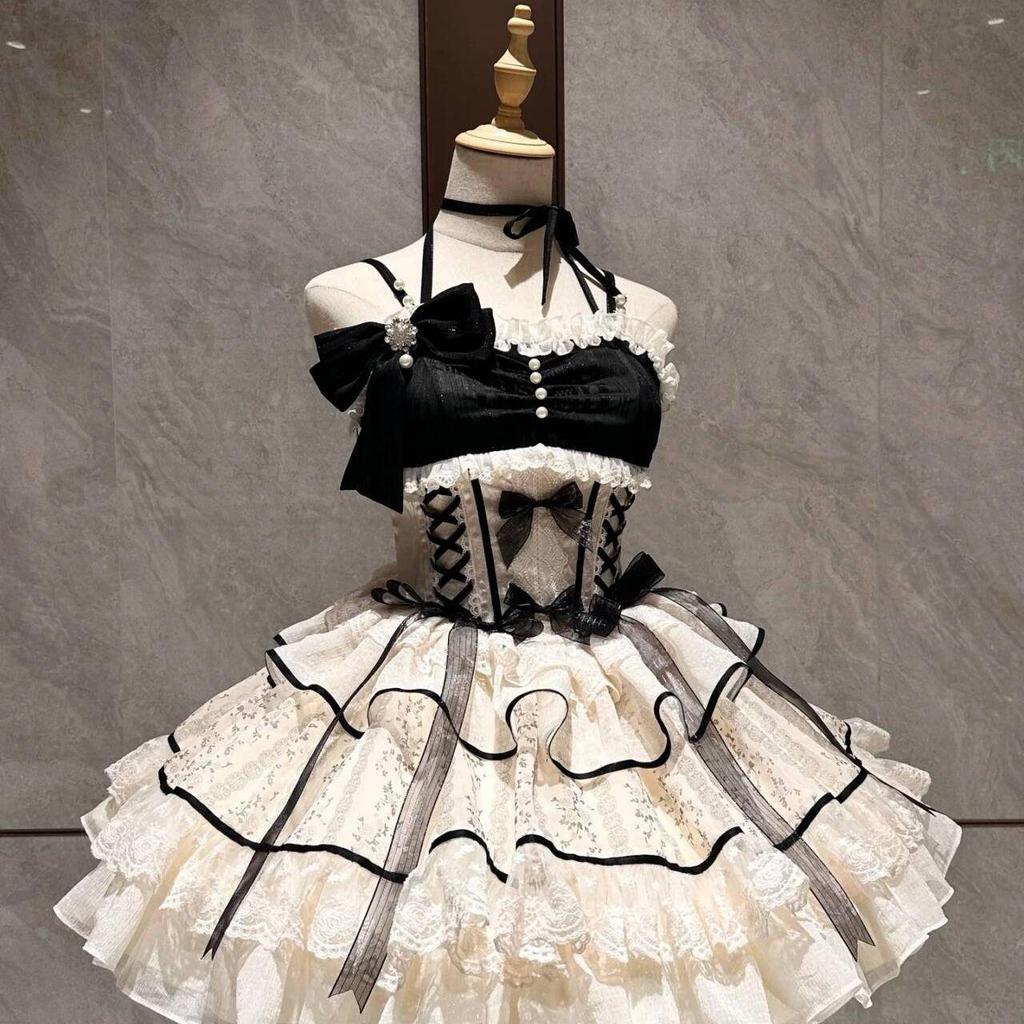 Dolce Lolita Abito Nero Donna Casual Y2k Abbigliamento Giapponese Kawaii Vestito Abbigliamento per Feste Serali Vintage Chic Capospalla Estivo Ragazza