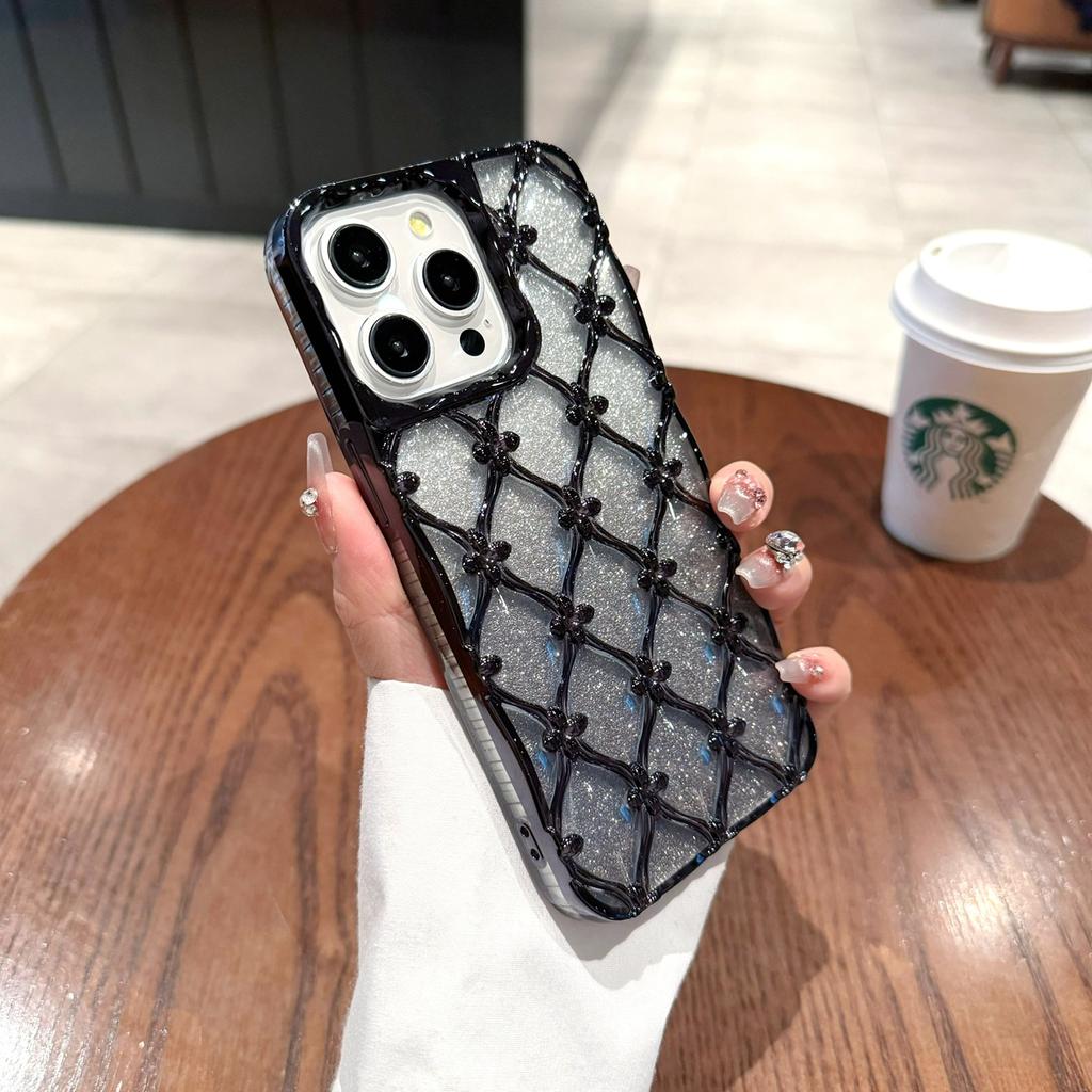 Luksusowe poszycie 3D kwiaty brokatowy proszek etui na telefon iPhone 11 12 13 14 15 Pro Max 12 Pro 13 Pro 14 Pro Max antypoślizgowa miękka TPU okładka