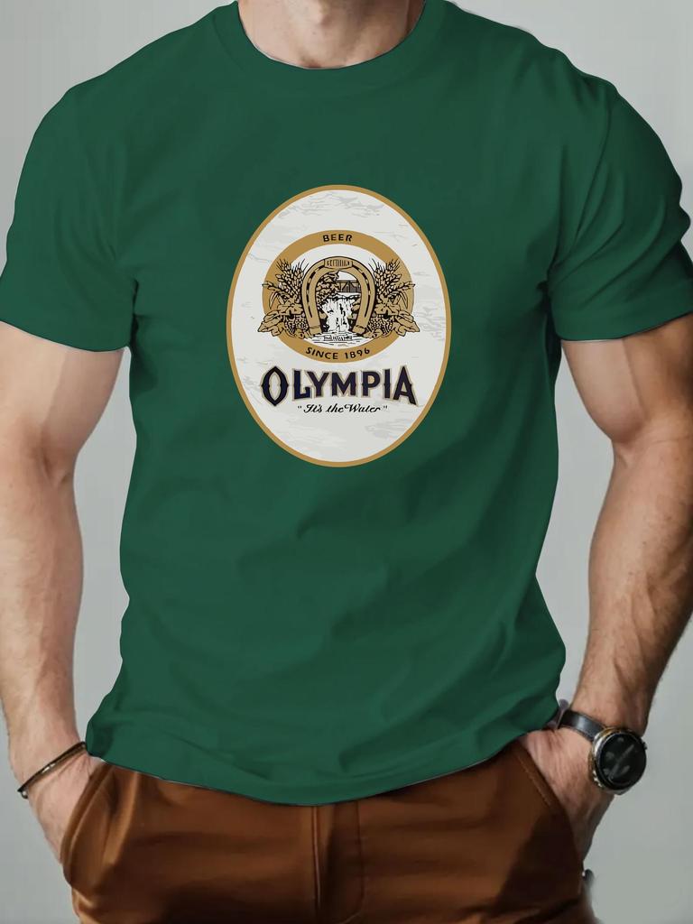 Mens Cotton TShirt Olympia Beer Summer Round Neck Short Sleeve Graphic Breathable Fashion Casual TShirt