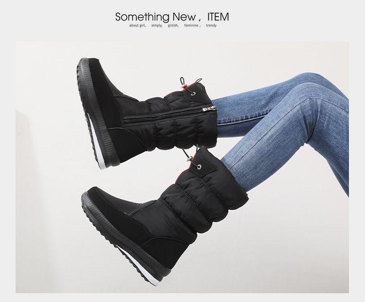 Women's White Waterproof Non-Slip Fleece-Lined Snow Boots - Korean Style, Plus Size, Cotton, Thickened Winter Footwear