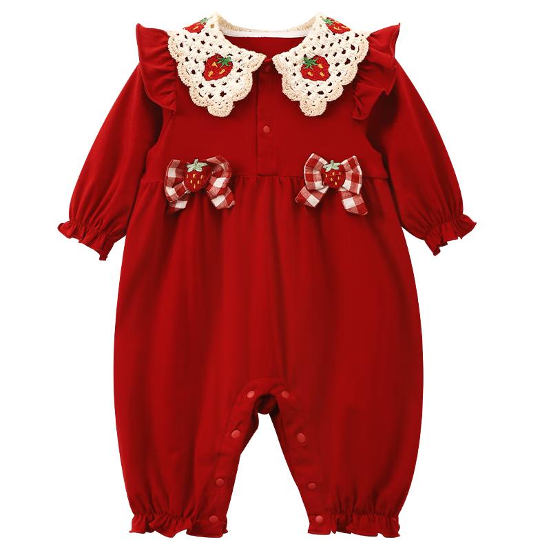 Youqi Baby Girl Festive Red Jumpsuit 66