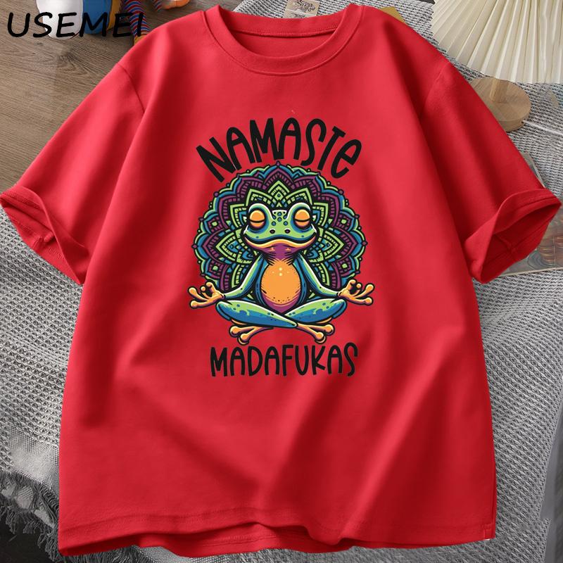 Funny Yoga T Shirt Frog Self Care T-Shirt Cotton Short Sleeve Positive Cottagecore Namaste Tee Men Women Mens Clothes Streetwear