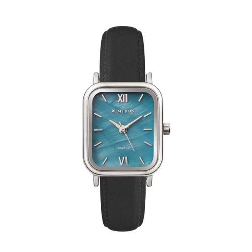 [RUMTTON] RUMTTON Harbor Blue Mother-of-Pearl Black Band Leather Watch Silver __