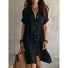 QICED Fashion Summer Spring Solid Color Print Short Sleeve POLO Neck Casual Dresses