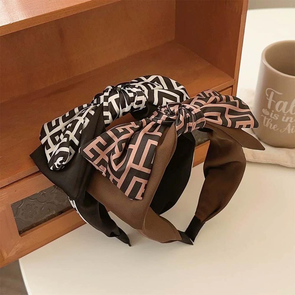 Double Layer Bow Knot Letter Print Hairband Women Fashion Hair Accessories Boho Style Headband for Daily Party Beach Wedding