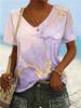 Women's Gradient Marble Print V-Neck T-Shirt, Casual Short Sleeve Tops, Modern Abstract Daily Wear for Spring & Summer