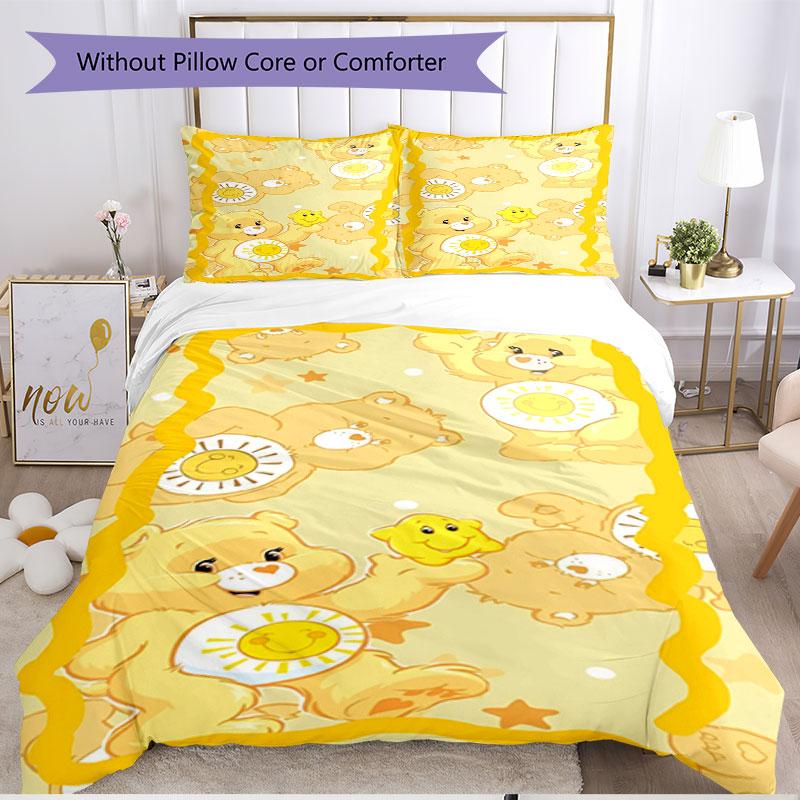 3'lü Nevresim Takımı (1*Nevresim Kılıfı + 2*Yastık Kılıfı, Çekirdeksiz), Care Bears Baskılı Yumuşak Dört Mevsim Nevresim Takımı, Ev Yatak Odası Dekorasyon Hediyesi