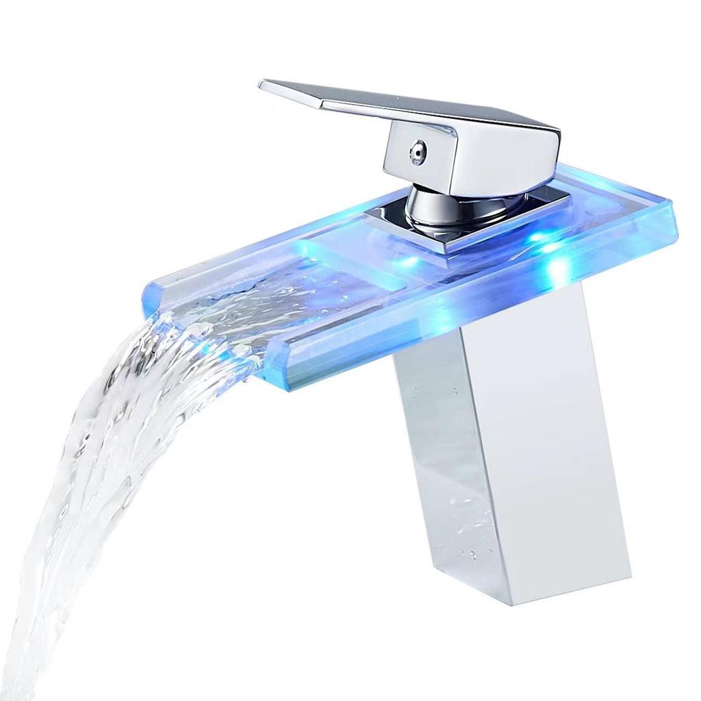 LED Color-changing Luminous Faucet Cold and Hot Water Waterfall Glass Faucet