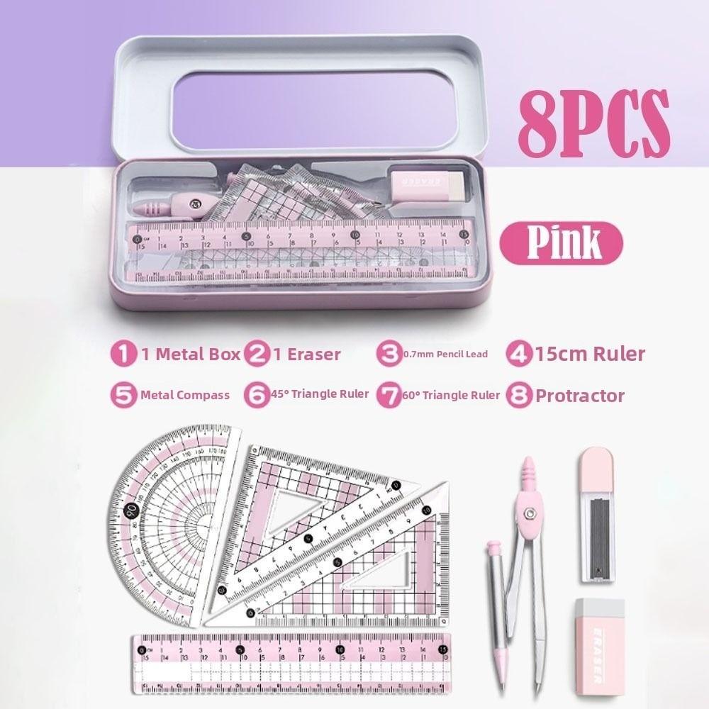 8PCS Multifunctional Student Ruler Set Protractor Stationery Ruler Set  School Starts