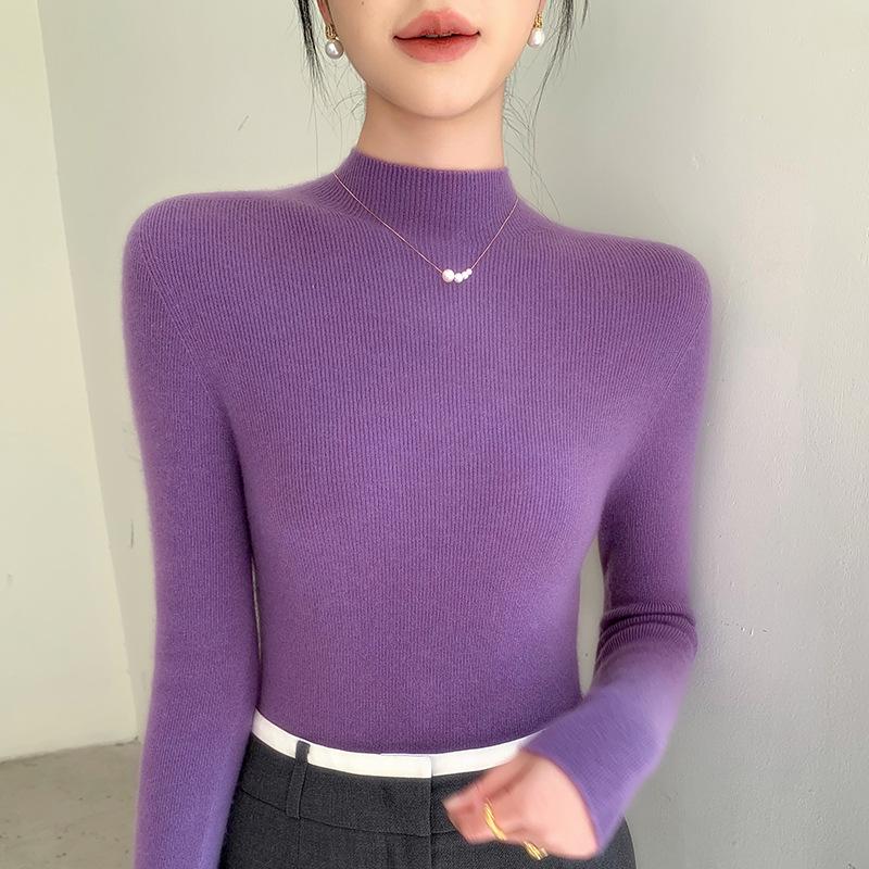 2025 Autumn/Winter Women's Half-High Neck Andy Velvet Slimming Knit Sweater - New Arrival