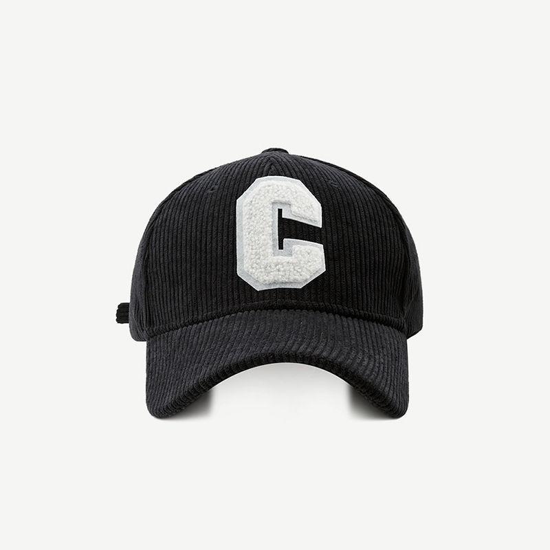 Manšestrová kšiltovka s písmenem C Podzim Zima Pánská Dámská Jednobarevná Sportovní klobouk s otvorem pro culík Nastavitelná Unisex Hip Hop Táta Trucker Kšiltovky