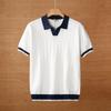 Sommermode Kontrastfarbe Gestricktes Poloshirt Herren Lässig Umlegekragen Strickoberteile Herren Vintage Kurzarm Pullover