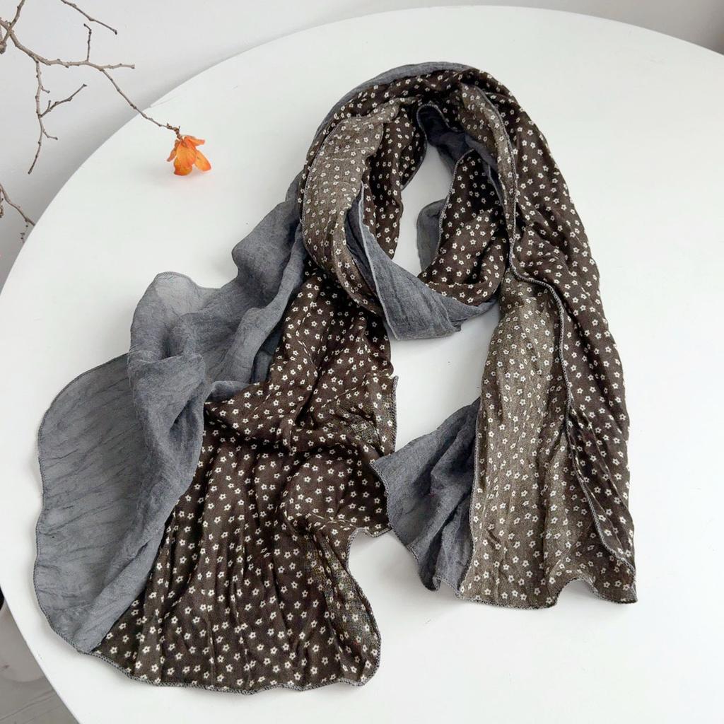 Retro Floral Long Cotton Scarf Soft Neck Protection Warm Shawl Head Wrap Multi-Functional Flower Printed Scarves For Women