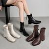 Autumn and Winter Square Head Women's Martin Boots New Solid Color Low Heel Large Size Rear Zipper Women's Boots Korean Version Soft-soled Medium Boot