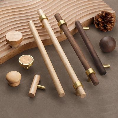 Pure Copper Kitchen Cabinet Knob Natural Walnut Beech Wooden Furniture Kitchen Door Handle Wardrobe Cupboard Drawer Pulls