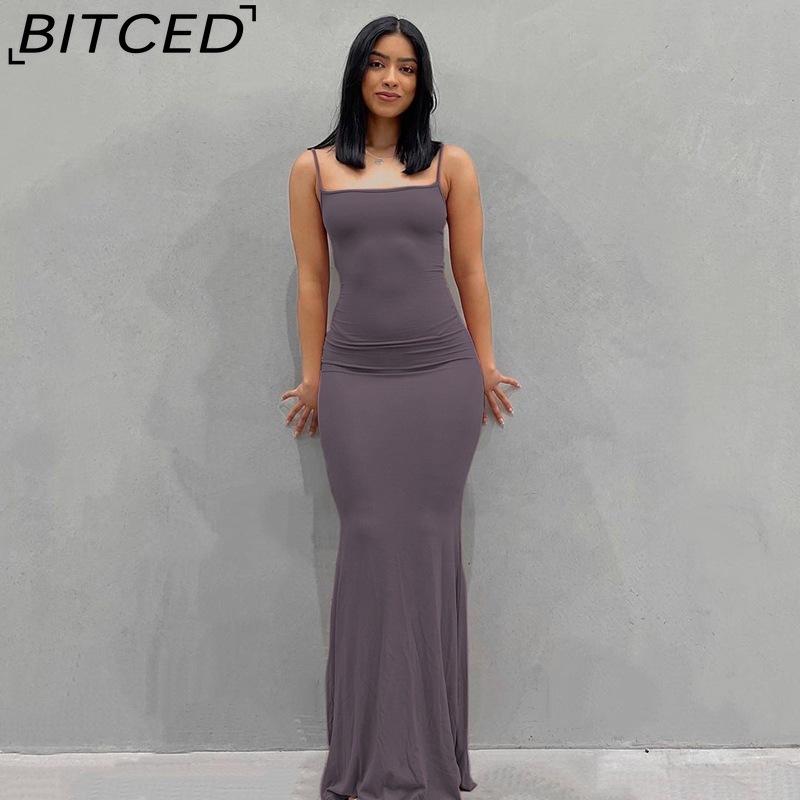 BITCED Solid-colour Women's Dress Fitted Peach-shaped Bottom Strapless Long Fishtail Dress