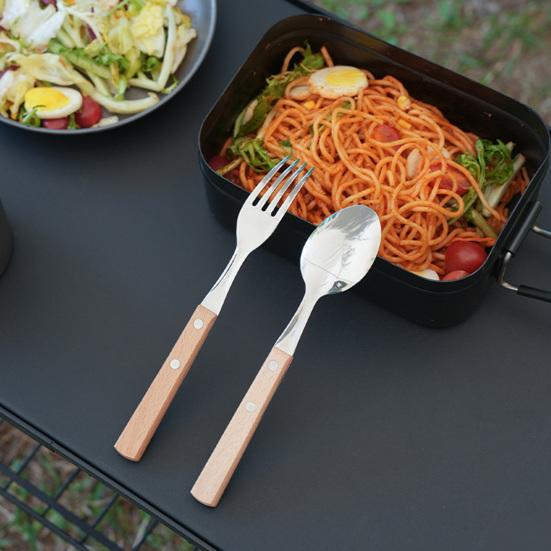 1/2Pcs Stainless Steel Folding Fork Spoon with Wooden Handle Portable Outdoor Camping Picnic Hiking Travel Food Grade Collapsible Cutlery